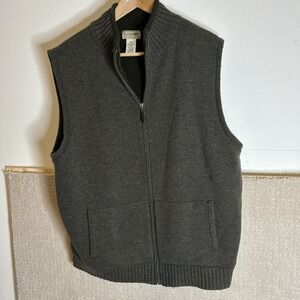 LL Bean Lambswool Zip Sweater Vest Men XL Gray Sherpa Lined Heritage Cabincore